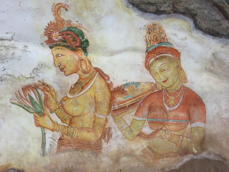 Frescoes that represent apsaras (celestial nymphs) or...