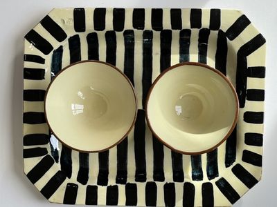 Black and White Platter With Two Bowls