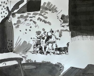 Boy Dog Ball - ink  
