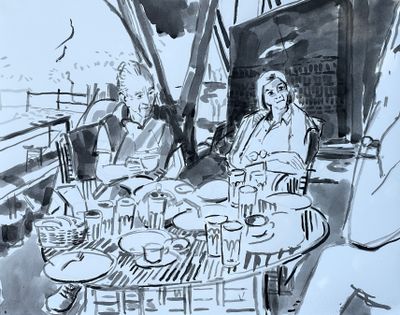 Breakfast with the Stobarts    Ink on paper