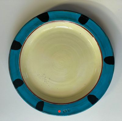 Cream Plate Turquoise Rim 7 Black Splashes
