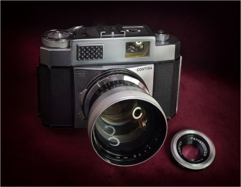 Contina-matic III, Pantar 75mm f4 and 45mm f2.8, c1959.