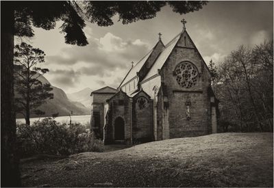 St Mary and St Finnan RC church, Glenfinnan. Loch Shiel is in the background.