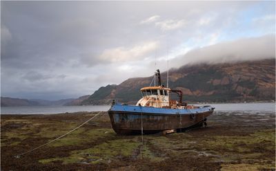 Abandoned trawler. Loch Duich Scottish Highlands.