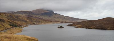 Loch Leathan and Old Man of Storr view. Isle of Skye.