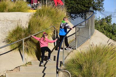 Kids Climb Curved Stairs