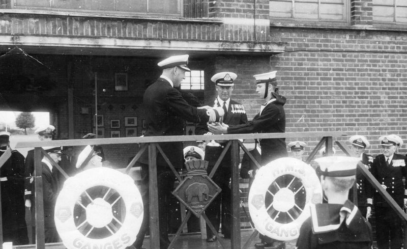 1951, 10TH JULY - MALCOLM MILHAM, BENBOW 10 CLASS, 30 MESS, RECEIVING CUP FOR BEST DIVISION - DRAKE - ON AUGUST 1952.jpg
