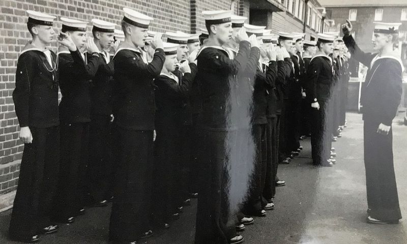 1961, FEBRUARY - MICHAEL WOOD, 11., 38 RECR., FROBISHER, DO LT. CDR. KITCHENER, PIPING PARTY.jpg