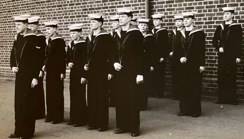 1967-68 - DENNIS STINTON, 08., 96 RECR., KEPPEL, 5 THEN 3 MESS, 260 CLASS, PIPING PARTY, I AM IN FRONT, PROBABLY 3 MESS