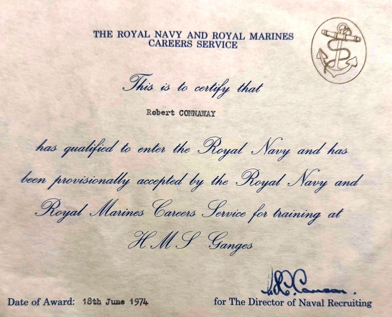 1974, 11TH NOVEMBER - ROB CONNAWAY, PROVISIONAL ACCEPTANCE CARD.jpg