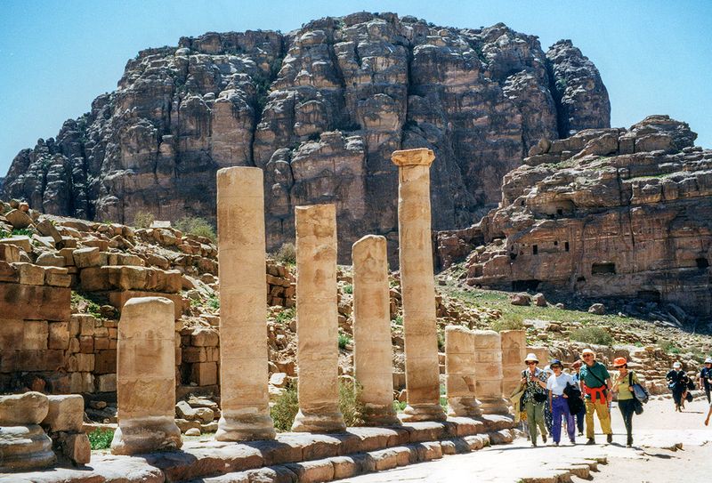 Tourists and columns, Petra