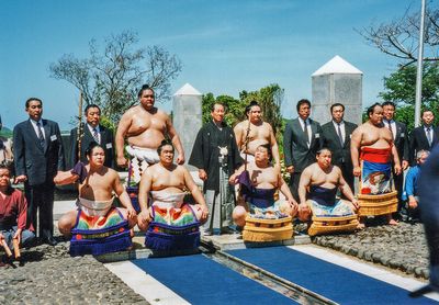 Sumo wrestlers visiting Iwo Jima