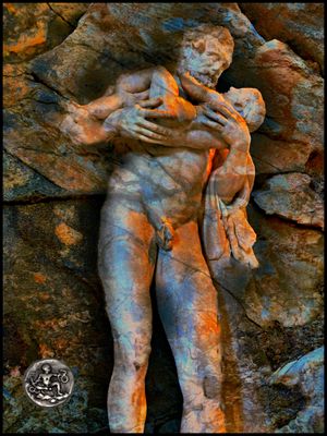 Zeus and Hercules with baby Hercules  coin.