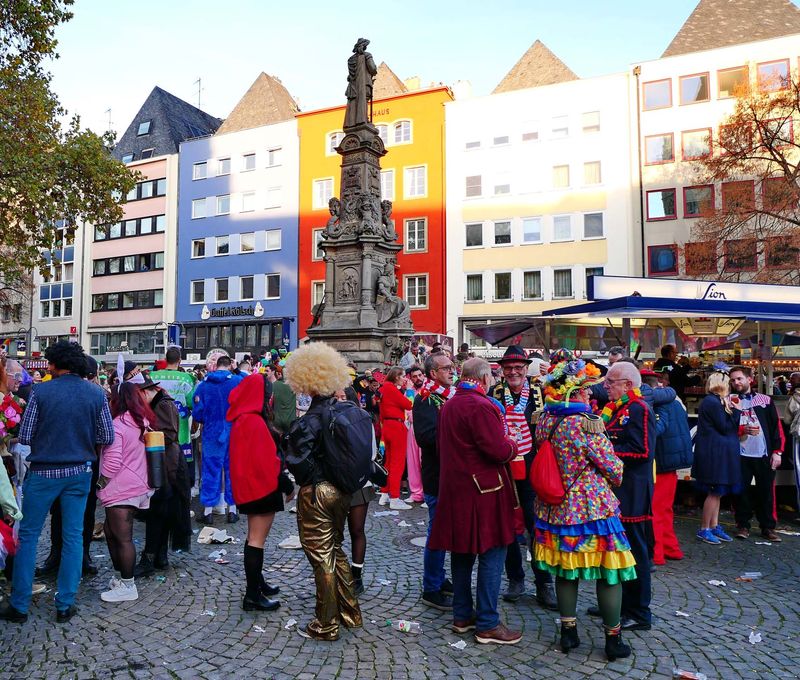 Koln: carnival people on main plazas of the town.