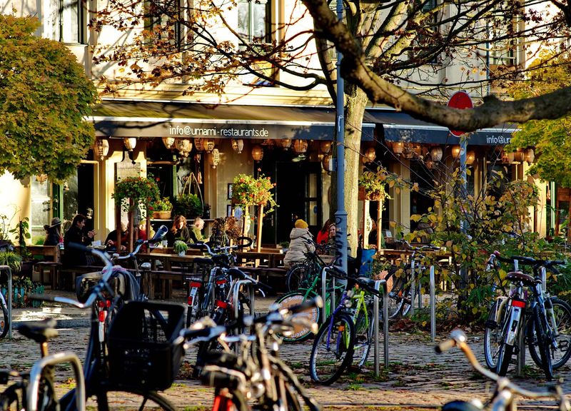 Restaurant at the Platz in front of the water tower (nearby Helmholtz Platz). 