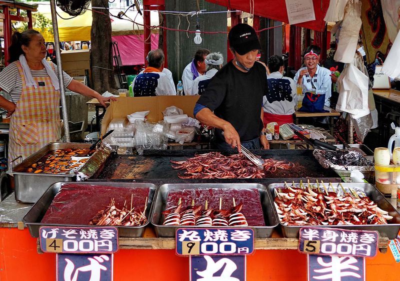 Food; many small tents. 