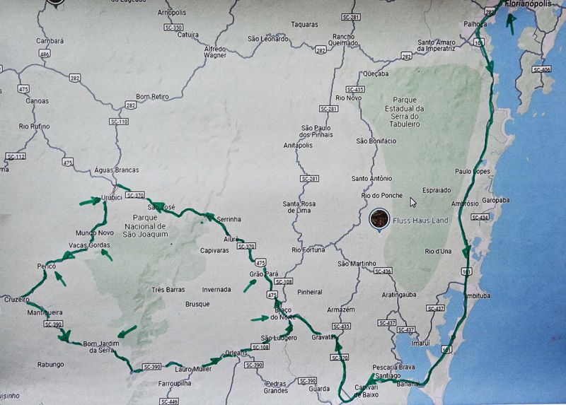 The trip: starting at Florianpolis; then Brao do Norte, Urubici, Bom Jesus da Serra and back... 
