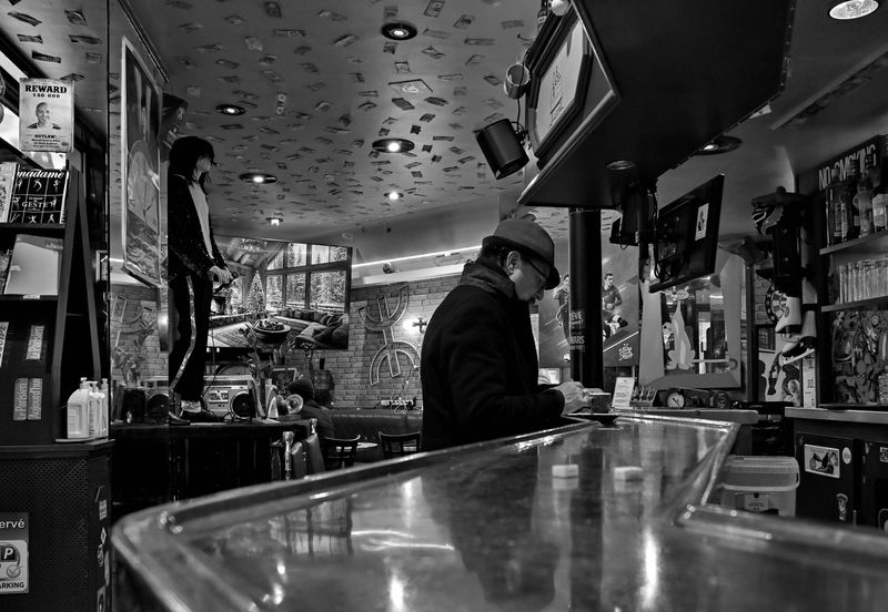 Inside the bar. 