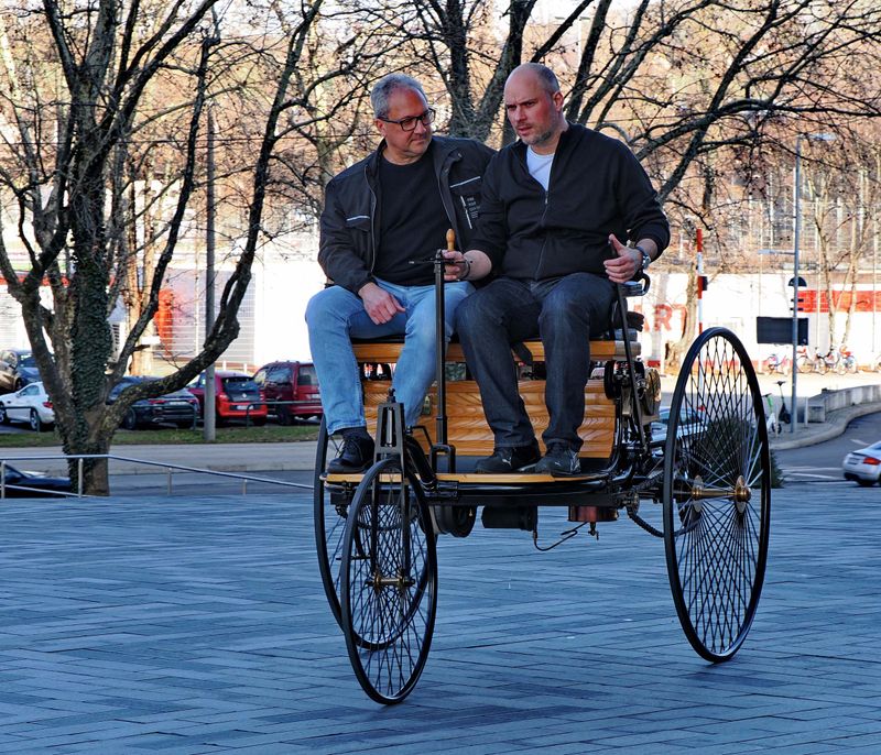 Replica of the first car (with thermic engine) ever produced (according Mercedes-Benz); it was running fine.