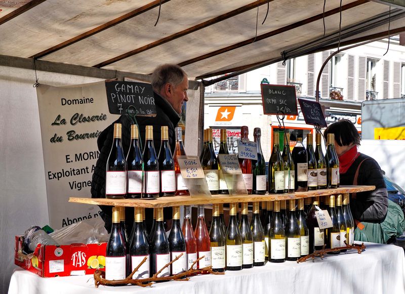 Wine at the market at Boulevard Richard Lenoir, near Bastille.