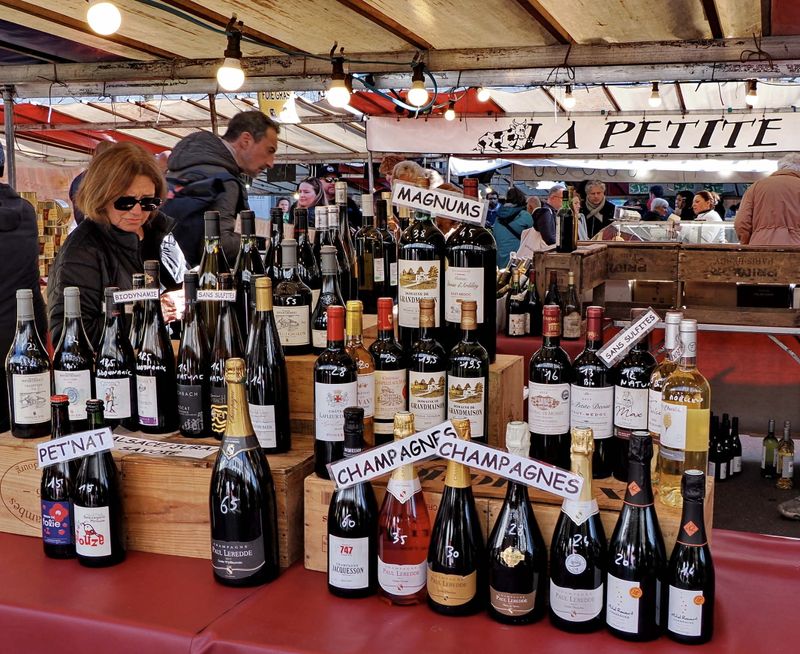 Wine at thet Boulevard Richard Lenoir market.