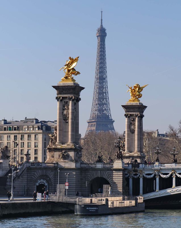 Bateau Mouche tour: Pont Alexandre III and Eiffel Tower.