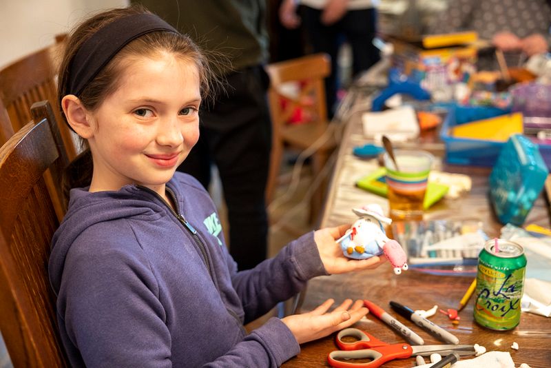 Johanna working on her speared bunny egg