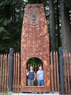 Rotarua Red Woods Entrance Carving