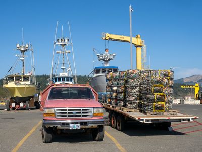 Truck, crab traps and boats