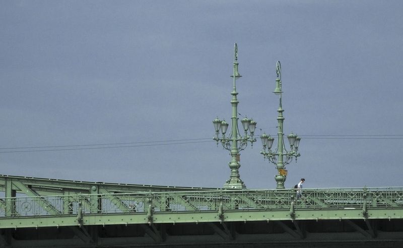 Liberty Bridge street lights from boat.