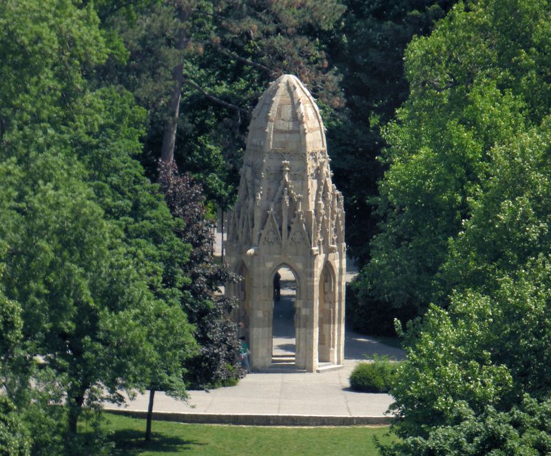 View from UFO Tower_towards_Original part of Franciscan Church Tower_now a gazebo in the Park