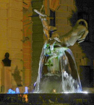 Fountain at Ljubljana University at night