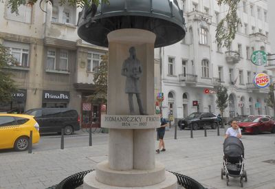 Frigyes Podmaniczky statue looking towards Arany Janos street.(he was responsible for much of Budapest's infrastructure)