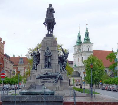 Grunwald 15th century battle memorial with St Florians church behind