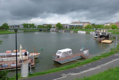 View from below Castle along Vistula River towards Debnicki Bridge