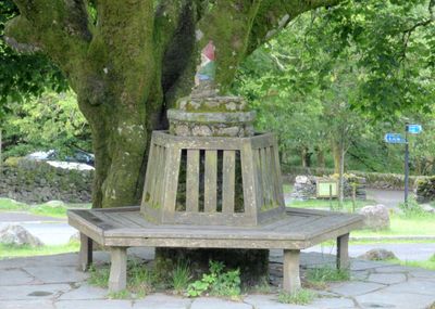 Elterwater village gnome on memorial seat