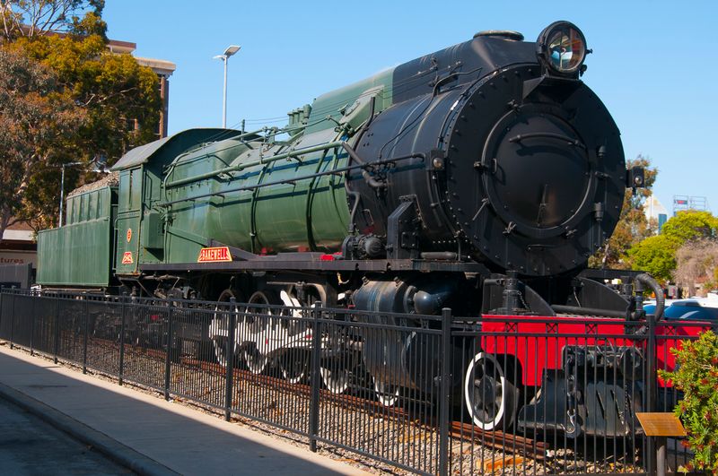 Historic 1943 WA Govt Railways locomotive displayed at East Perth Terminal