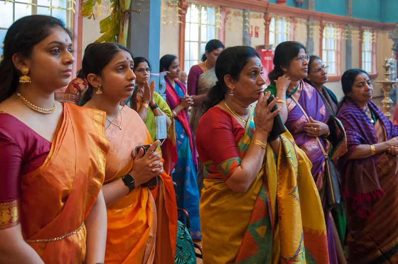 Worshippers gathered inside the temple