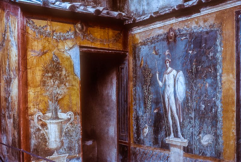 Frescoes in a Roman villa at Pompeii, Italy, 1974