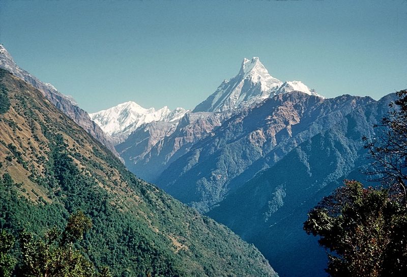 Machhapuchhre (Fishtail) in the Annapurna Massif, seen from the Mardi Khola Valley, Nepal