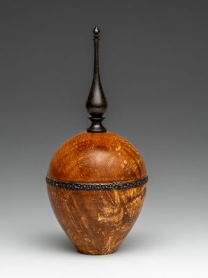 Madrone burl lidded box with African Blackwood finial.