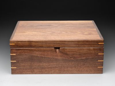 Walnut box to hold 'Settlers of Catan' game.