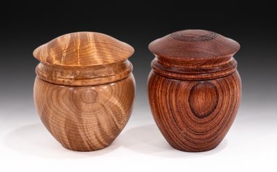 Lidded boxes made Big Leaf Maple burl and Bubinga.