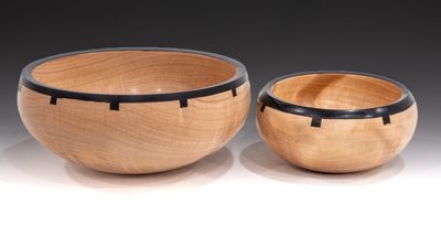 Big Leaf Maple burl bowls with coloured rims.