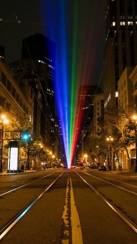 WelcomeSF 2023 Pride Laser Lights down Market Street