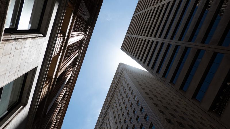 Looking up on Bush Street