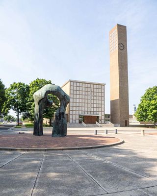 Sculpture in front of First Christian Church
