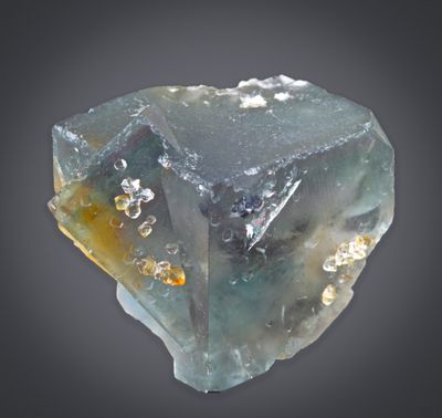 Fluorite twin with quartz crystals, 38 mm, 430 level, Greencleugh Mine, Rookhope, Co Durham
