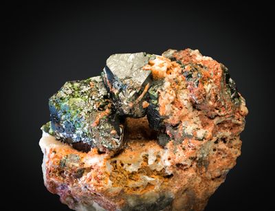 Libethenite in crystals to 15 mm, Wheal Phoenix, Liskeard District, Cornwall.