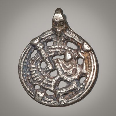 Bound and gripping beast, silver or billon, 29 mm, ca 9th-10th C, Kievan Rus'